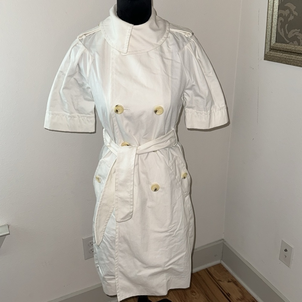 BCBGMAXAZRIA off white short sleeves double breasted‎ trench coat dress XXS